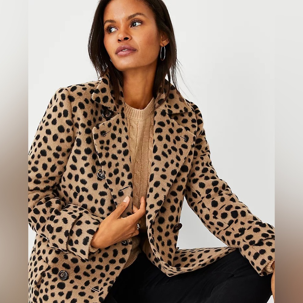 Ann Taylor Short Trench Coat Jacket Belted Animal Leopard Cheetah Print …